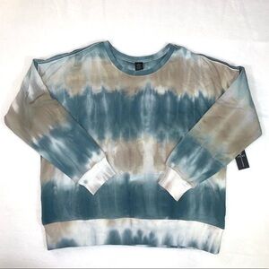 AR-33 size S sweatshirt teal & tan tie dye BOHO long sleeve crew neck pullover
